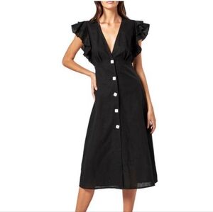 Charlie Holiday 4 Womens Black Linen Flutter Sleeve Midi Midi Dress